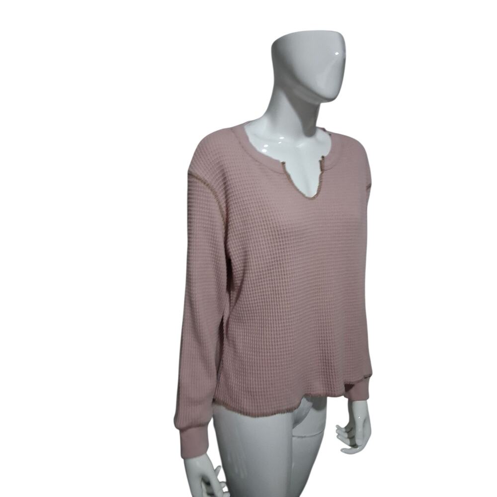 Madewell Women's size Small Cozycore Breathable Grunge Waffle knit Split NeckTee